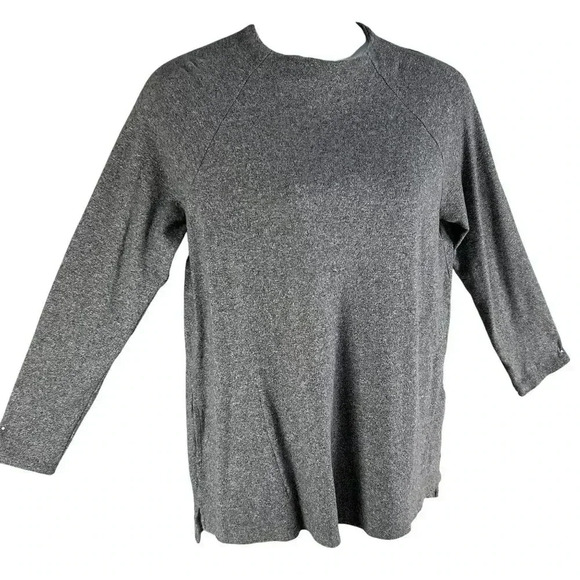 J Jill Pure Jill Women M Relaxed Fit Dark Gray Long-Sleeve Cotton Top Crew Neck - Picture 1 of 12